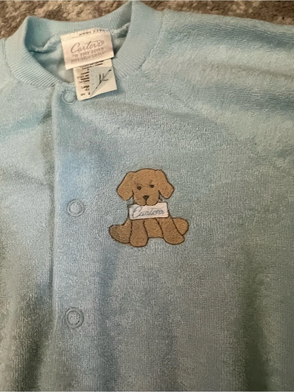NWT Vintage 90s Carter's Dog Terry Cloth Footed Sleeper Size 6-9 Months